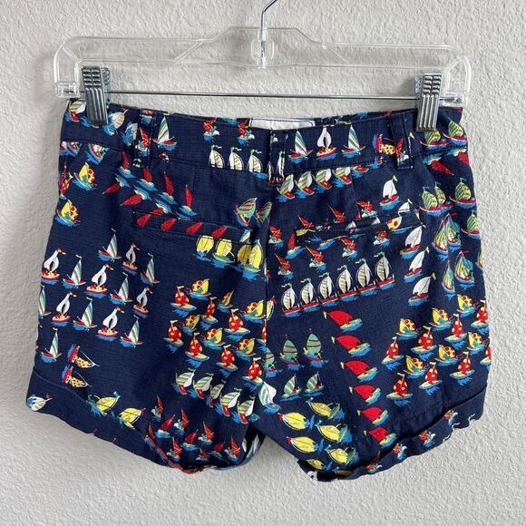 J. Crew Ratti Regatta Shorts Women's 0 Sailboat Print Mid Rise Cuffed Nautical - Picture 3 of 5